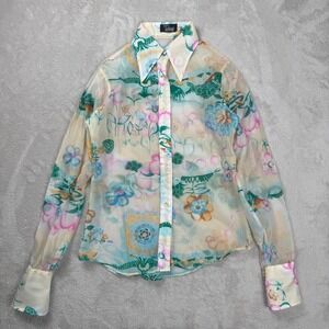 Vintage‎ Tucci 80's Sheer Longsleeve Blouse Womens 11/12 Floral Print Preowned